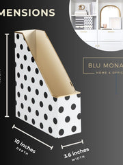 Load image into Gallery viewer, BLU MONACO Set of 4 Stylish Magazine File Boxes - 2 Black and White Stripes and 2 Polka Dots - Office Organization and Storage, Paper Organizer for Desk - Workspace and Classroom Organization