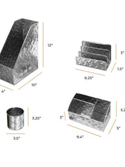 Load image into Gallery viewer, Blu Monaco Chrome Desk Organizer for Men - 4 Piece Desktop Organizer and Accessories Set - Letter - Mail Organizer, Sticky Note Holder, Pen Cup, Magazine File Holder - Galvanized - Chrome Finish