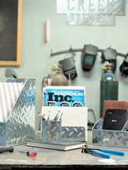 Load image into Gallery viewer, Blu Monaco Chrome Desk Organizer for Men - 4 Piece Desktop Organizer and Accessories Set - Letter - Mail Organizer, Sticky Note Holder, Pen Cup, Magazine File Holder - Galvanized - Chrome Finish