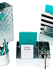 Load image into Gallery viewer, Blu Monaco Chrome Desk Organizer for Men - 4 Piece Desktop Organizer and Accessories Set - Letter - Mail Organizer, Sticky Note Holder, Pen Cup, Magazine File Holder - Galvanized - Chrome Finish