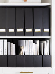 Load image into Gallery viewer, BLU MONACO Foldable Black Magazine File Holder with Gold Label Holder - Set of 6 Cardboard Magazine File Boxes Desk File Organizer