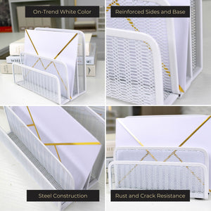 Load image into Gallery viewer, White Metal Mesh Letter Sorter – 3-Slot Mail Organizer for Desk, Office & Home