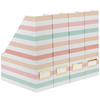 Set of 4 Foldable Magazine Holders in Pastel Stripes – Sturdy Cardboard Vertical Organizers with Label Holders