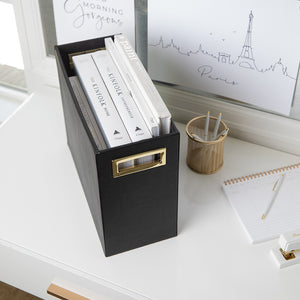 Load image into Gallery viewer, BLU MONACO Magazine Rack Floor: Leather Covered Wood Magazine Rack - Black Magazine Rack and Newspaper Holder - Stylish Magazine Holder Bathroom - Black Magazine Basket - Magazine Racks for Home