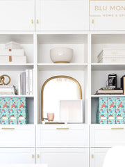 Load image into Gallery viewer, BLU MONACO Floral Magazine Holder Cute Set of 4 Foldable Magazine File Boxes Aqua Floral Pattern with Gold Label Holder- Magazine Rack Desk Organizer, Binder Holder, Vertical File Folder Organizer