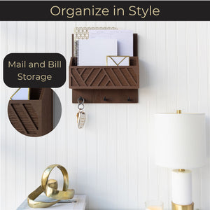 Load image into Gallery viewer, Mail Organizer Wall Mounted - Brown Wooden Mail Holder for Modern Keys Holder