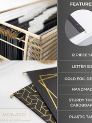 Load image into Gallery viewer, Set of 12 Geometric Black Gold Hanging File Folders Letter Size, Cute Hanging Folders for Filing Cabinet and Hanging File System, Filing Cabinet Folders, Decorative Hanging Filing folders with tabs