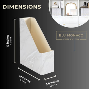 Load image into Gallery viewer, BLU MONACO Set of 4 Elegant Magazine Holders with White Marble Design and Gold Label Holders - Perfect File Holder for Desk, Magazine Storage for Home Office, and Classroom Organization and Storage