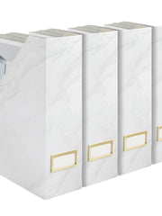 Load image into Gallery viewer, BLU MONACO Set of 4 Elegant Magazine Holders with White Marble Design and Gold Label Holders - Perfect File Holder for Desk, Magazine Storage for Home Office, and Classroom Organization and Storage