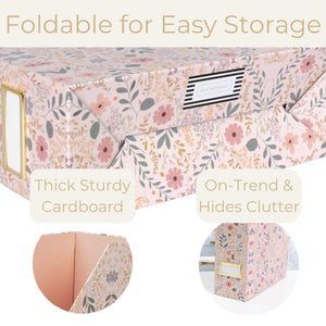 Load image into Gallery viewer, Foldable Magazine File Set of 4 with Floral Boho Design – Decorative Cardboard Magazine Organizer for Home, Office & Dorm Room