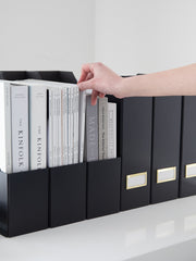 Load image into Gallery viewer, BLU MONACO Foldable Black Magazine File Holder with Gold Label Holder - Set of 6 Cardboard Magazine File Boxes Desk File Organizer