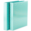 Geometric Gold Foil Aqua Binder 3 Ring - Set of 2-1 Inch Binders 3 Ring - 3 Ring Binders - 3 Ring Binders 1 Inch, Three Ring Binder - Cute Binder - Pastel Binder Aqua - 3 Hole Cute Binders