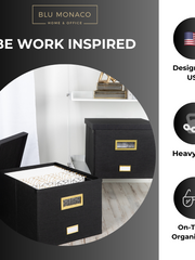 Load image into Gallery viewer, Black Foldable File Storage Box with Lid, Gold Accents, and Metal Rods for Legal or Letter size hanging files - Stylish and Functional File Organizer for Office and Home - Hanging File Storage Box