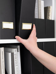 Load image into Gallery viewer, BLU MONACO Foldable Black Magazine File Holder with Gold Label Holder - Set of 6 Cardboard Magazine File Boxes Desk File Organizer