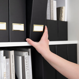 Load image into Gallery viewer, BLU MONACO Foldable Black Magazine File Holder with Gold Label Holder - Set of 6 Cardboard Magazine File Boxes Desk File Organizer