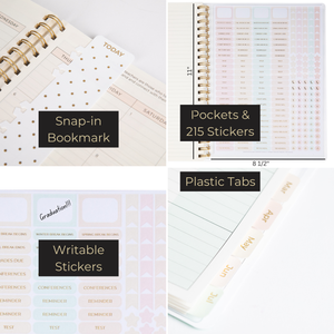 Load image into Gallery viewer, Teacher Planner 2024-2025 Academic Year - Cream Gold Dots Academic Planner 2024-2025 8.5” x 11” - Weekly Monthly Calendar Lesson Planner Gold Spiral Bound July 2024-2025 - 215 Stickers and Bookmark