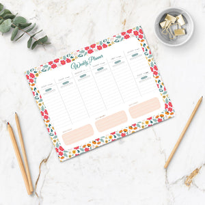Load image into Gallery viewer, Floral Weekly Planner Notepad – Weekly To-Do List with Water Tracker and 52 Tear-Off Sheets – Bright Floral Planner Pad with Calendar, Goals, and To-Do Lists