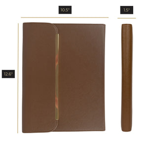 Load image into Gallery viewer, Brown Vegan Leather Portfolio Binder -Padfolio with Magnetic Closure & Gold Trim