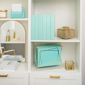 Load image into Gallery viewer, Set of 12 Aqua Cute Hanging File Folders Letter Size with Geometric Gold Foil Designs, Letter Size Decorative Hanging Folders for Filing Cabinet and Hanging File System, File Cabinet Folders