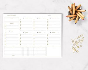 Load image into Gallery viewer, Undated Weekly Planner Pad - Undated Planner Weekly Calendar Pad - 8.5 x 11 Tear off 50 PG Gold Edge Weekly Desk Pad - Weekly Notepad - Weekly Planner Pad Tear Off Undated Calendar Weekly Planning Pad