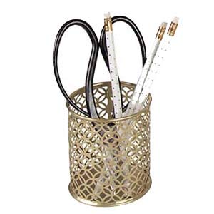 Load image into Gallery viewer, BLU MONACO Gold Pen Cup - Metal Pencil Cup - Gold Desktop Pencil Holder - Desk Pen Holder