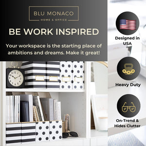 Load image into Gallery viewer, BLU MONACO Set of 4 Stylish Magazine File Boxes - 2 Black and White Stripes and 2 Polka Dots - Office Organization and Storage, Paper Organizer for Desk - Workspace and Classroom Organization