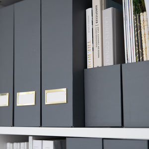 Load image into Gallery viewer, BLU MONACO Foldable Grey Magazine File Holder with Gold Label Holder - Set of 6 Cardboard Magazine File Boxes Desk File Organizer