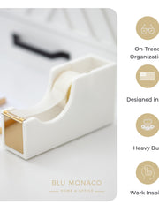 Load image into Gallery viewer, Acrylic Cute White and Gold Tape Dispenser – Sleek Desktop Tape Cutter for Office & Home – Smooth Cutting Blade & Non-Slip Base – Fits Standard & Large Rolls