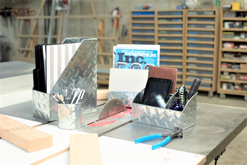 Blu Monaco Chrome Desk Organizer for Men 4 Piece Desktop Organizer a