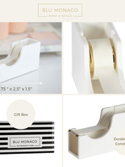 Load image into Gallery viewer, Acrylic Cute White and Gold Tape Dispenser – Sleek Desktop Tape Cutter for Office & Home – Smooth Cutting Blade & Non-Slip Base – Fits Standard & Large Rolls