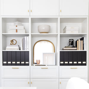 Load image into Gallery viewer, BLU MONACO Foldable Black Magazine File Holder with Gold Label Holder - Set of 6 Cardboard Magazine File Boxes Desk File Organizer