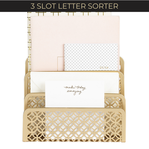 Load image into Gallery viewer, BLU MONACO Gold Desk Mail Organizer Countertop - Letter Holder for Desk - Mail Storage - Bill Organizer for Desk - Gold Letter Sorter