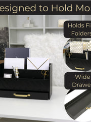 Load image into Gallery viewer, BLU MONACO Black Mail Organizer with Drawer and Gold Handle