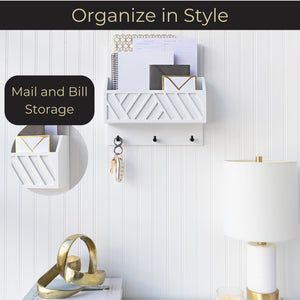 Load image into Gallery viewer, Mail Organizer Wall Mounted - White Wooden Mail Holder for Wall - Key Hanger