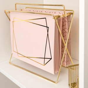 Load image into Gallery viewer, Set of 12 Pink Cute Hanging File Folders Letter Size with Geometric Gold Foil Designs, Letter Size Decorative Hanging Folders for Filing Cabinet and Hanging File System, File Cabinet Folders
