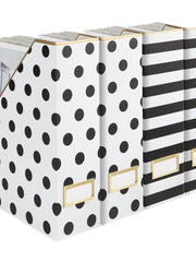 Load image into Gallery viewer, BLU MONACO Set of 4 Stylish Magazine File Boxes - 2 Black and White Stripes and 2 Polka Dots - Office Organization and Storage, Paper Organizer for Desk - Workspace and Classroom Organization