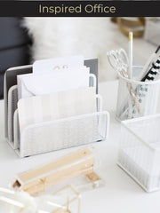 Load image into Gallery viewer, White Metal Mesh Letter Sorter – 3-Slot Mail Organizer for Desk, Office & Home