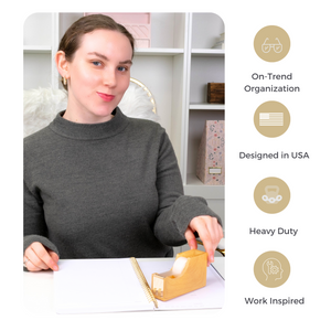 Load image into Gallery viewer, Acrylic Cute Tape Dispenser – Sleek Desktop Tape Cutter for Office & Home – Smooth Cutting Blade & Non-Slip Base – Fits Standard & Large Rolls (Woodgrain Surface)