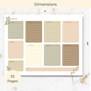 Load image into Gallery viewer, Earth Tones Weekly Notepad – To-Do List Pad with 52 Tear-Off Sheets – Natural Organizer with Calendar, Goals, and Priorities