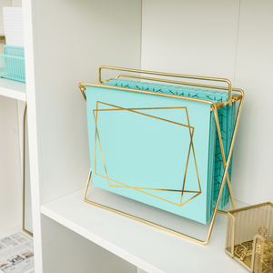 Load image into Gallery viewer, Set of 12 Aqua Cute Hanging File Folders Letter Size with Geometric Gold Foil Designs, Letter Size Decorative Hanging Folders for Filing Cabinet and Hanging File System, File Cabinet Folders