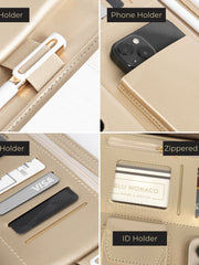 Load image into Gallery viewer, BLU MONACO Brown Vegan Leather Portfolio Binder for Women - Professional Padfolio Work Organizer with Gold Trim, Zippered Business Case for Documents