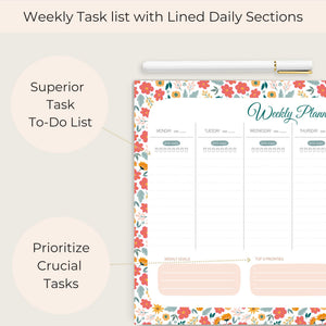 Load image into Gallery viewer, Floral Weekly Planner Notepad – Weekly To-Do List with Water Tracker and 52 Tear-Off Sheets – Bright Floral Planner Pad with Calendar, Goals, and To-Do Lists