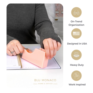 Load image into Gallery viewer, Acrylic Cute Pastel Pink Tape Dispenser – Sleek Desktop Tape Cutter for Office & Home Desk– Smooth Cutting Blade & Non-Slip Base – Fits Standard & Large Rolls