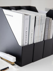 Load image into Gallery viewer, BLU MONACO Foldable Black Magazine File Holder with Gold Label Holder - Set of 6 Cardboard Magazine File Boxes Desk File Organizer