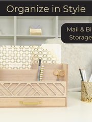 Load image into Gallery viewer, BLU MONACO Natural mail Organizer with Drawer and Gold Handle