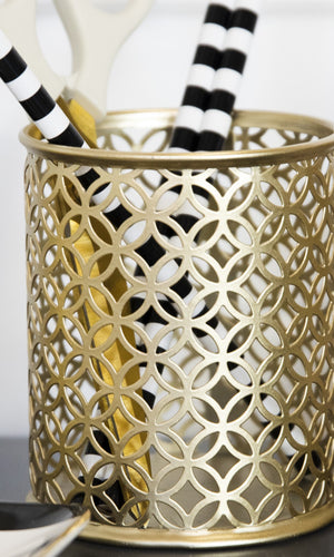 Load image into Gallery viewer, BLU MONACO Gold Pen Cup - Metal Pencil Cup - Gold Desktop Pencil Holder - Desk Pen Holder