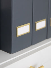 Load image into Gallery viewer, BLU MONACO Foldable Grey Magazine File Holder with Gold Label Holder - Set of 6 Cardboard Magazine File Boxes Desk File Organizer