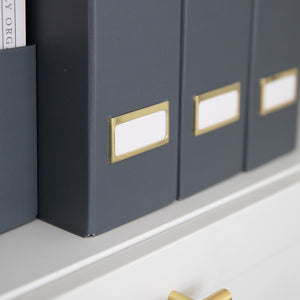 Load image into Gallery viewer, BLU MONACO Foldable Grey Magazine File Holder with Gold Label Holder - Set of 6 Cardboard Magazine File Boxes Desk File Organizer