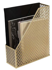 Load image into Gallery viewer, Riviera Gold Magazine File Holder - Decorative Magazine Holder for Desk - Metal Magazine Holders for Shelves - Magazine Organizer Bin - Book Holder and File Boxes