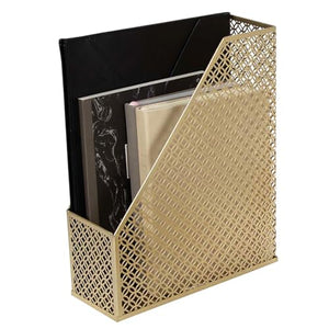 Load image into Gallery viewer, Riviera Gold Magazine File Holder - Decorative Magazine Holder for Desk - Metal Magazine Holders for Shelves - Magazine Organizer Bin - Book Holder and File Boxes